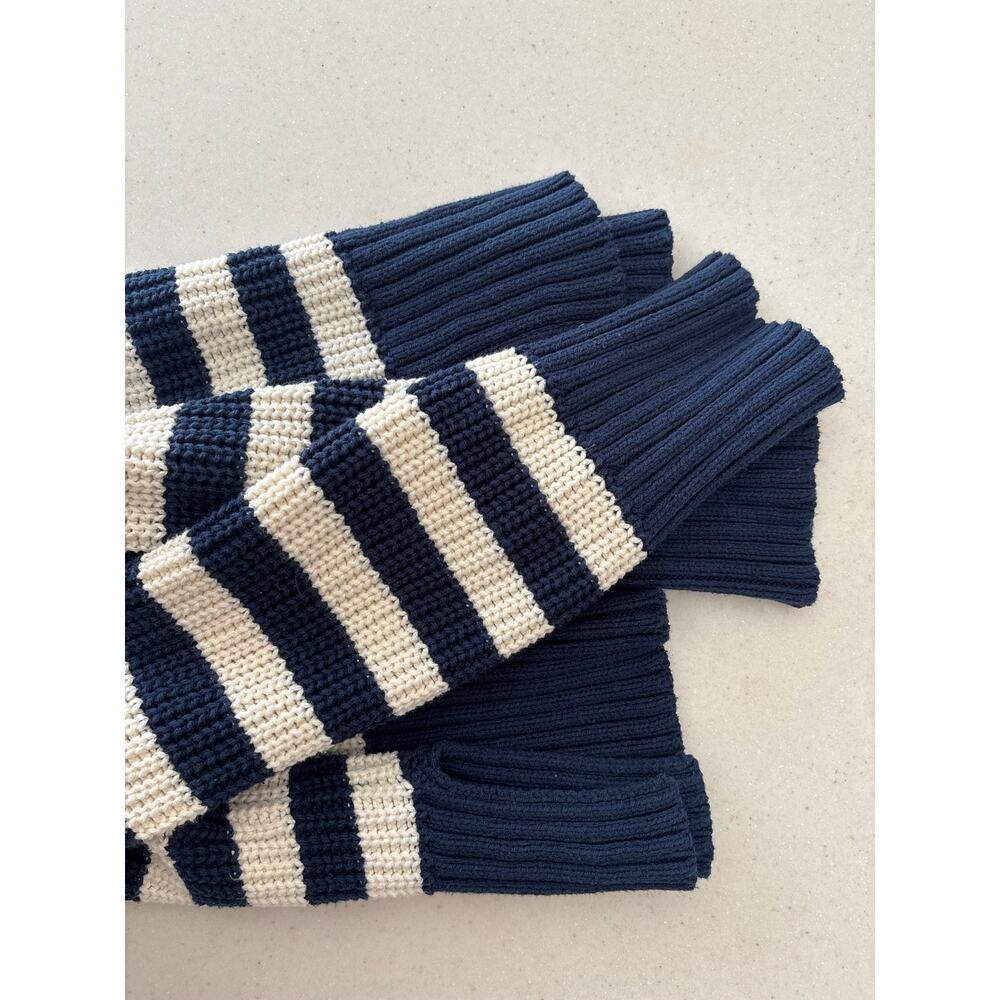 Madewell Striped Turtleneck Sweater XXS Navy Blue Ivory Chunky Knit Pullover - Picture 8 of 9